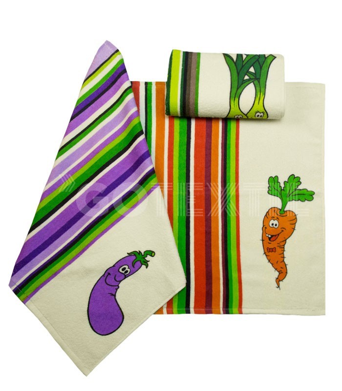 GOTEXTIL | Pack 3 Paños de Cocina Trovador 231 VEGETALES rizo 100% algodón