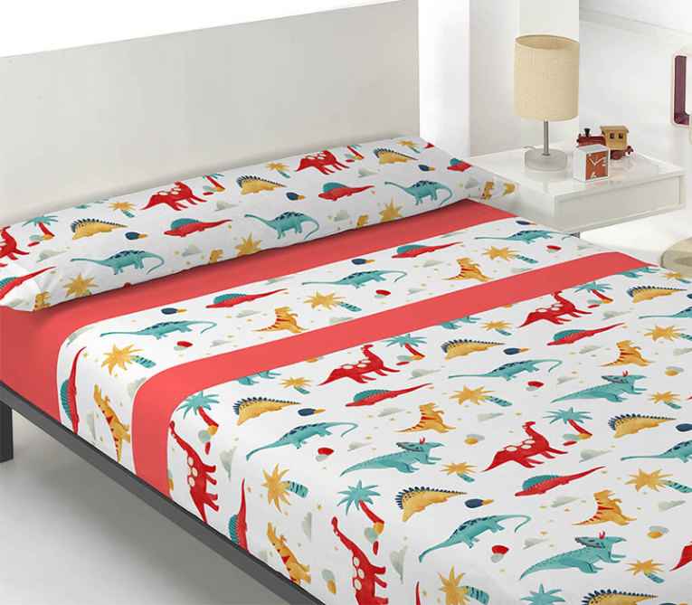GOTEXTIL | Juego de Sábanas Infantil DINOSAURIOS Rojo GURUGÚ