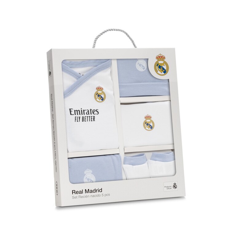 GOTEXTIL | SET REGALO 5 PIEZAS AZUL 100% ALGODÓN 0-6 MESES REAL MADRID INTERBABY