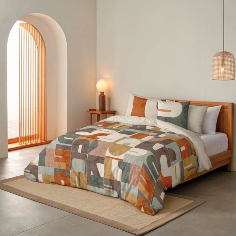 GOTEXTIL | Funda Nórdica Algodón Estampada PUZZLE Naturals - Diseño Geométrico y Confort Premium