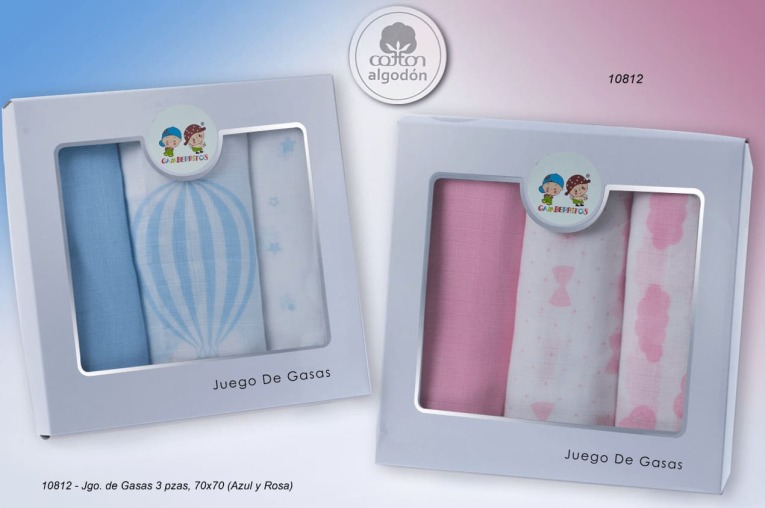 GOTEXTIL | Pack 3 Gasas Bebé Algodón Orgánico 70x70 Gamberritos 10812