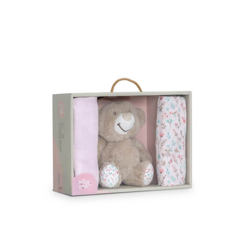 GOTEXTIL | Set Regalo Bebé Peluche Oso + 2 Gasas Interbaby BEAR009