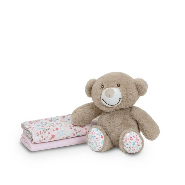GOTEXTIL | Set Regalo Bebé Peluche Oso + 2 Gasas Interbaby BEAR009