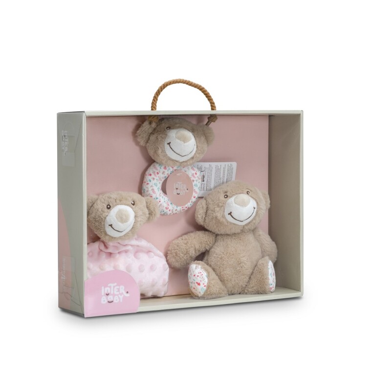 GOTEXTIL | Set Regalo Bebé 3 Piezas Oso BEAR008 Rosa Interbaby