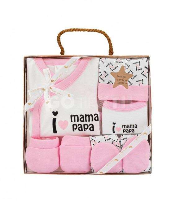 GOTEXTIL | Set Regalo 5 piezas 0-6 meses I LOVE MAMÁ PAPÁ Interbaby