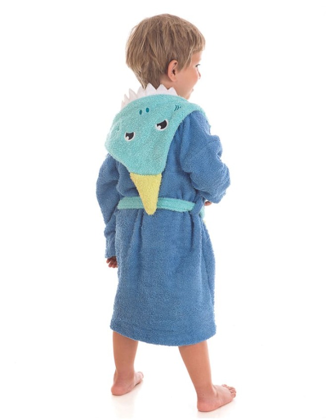 GOTEXTIL | Albornoz Infantil SHARKY con Capucha de Tiburón – Secaneta | 100% Algodón Rizo 400gr/m² | Azul | Alta Absorción y Suavidad