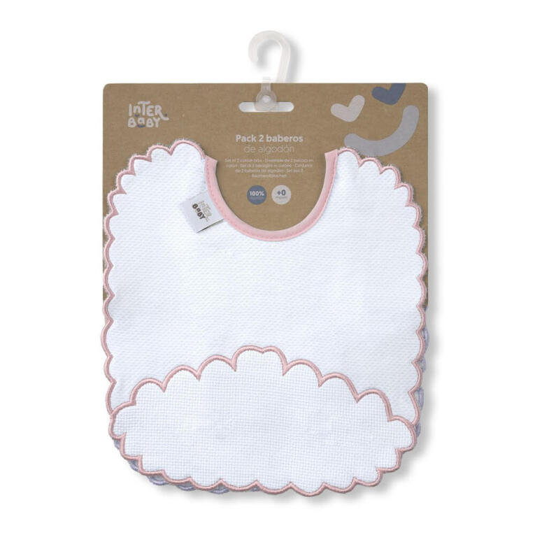 GOTEXTIL | Pack 2 Baberos Punto de Cruz Interbaby R3 Rectangulares – Suavidad y Protección Personalizable