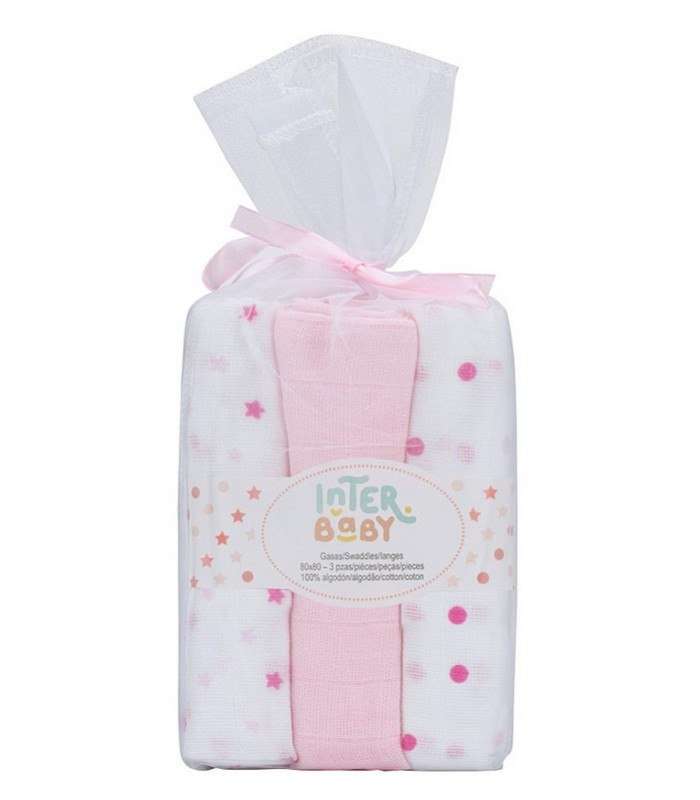 GOTEXTIL | INTERBABY 99980P Pack de 3 Gasas bebé 80x80 cm