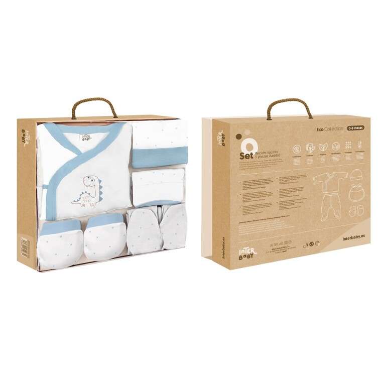 GOTEXTIL | Set Regalo bebé 5 piezas Bamboo 0-6 Meses DINOSAURIO INTERBABY