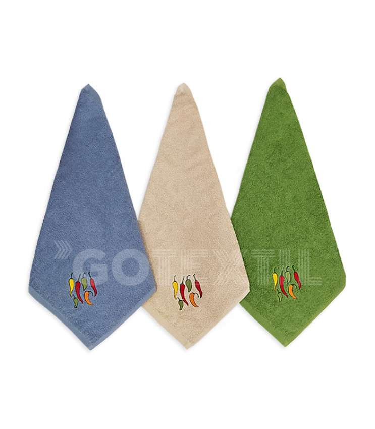 GOTEXTIL | TROVADOR | Paños Cocina Bordados CHILES 250 Pack 3 Unidades