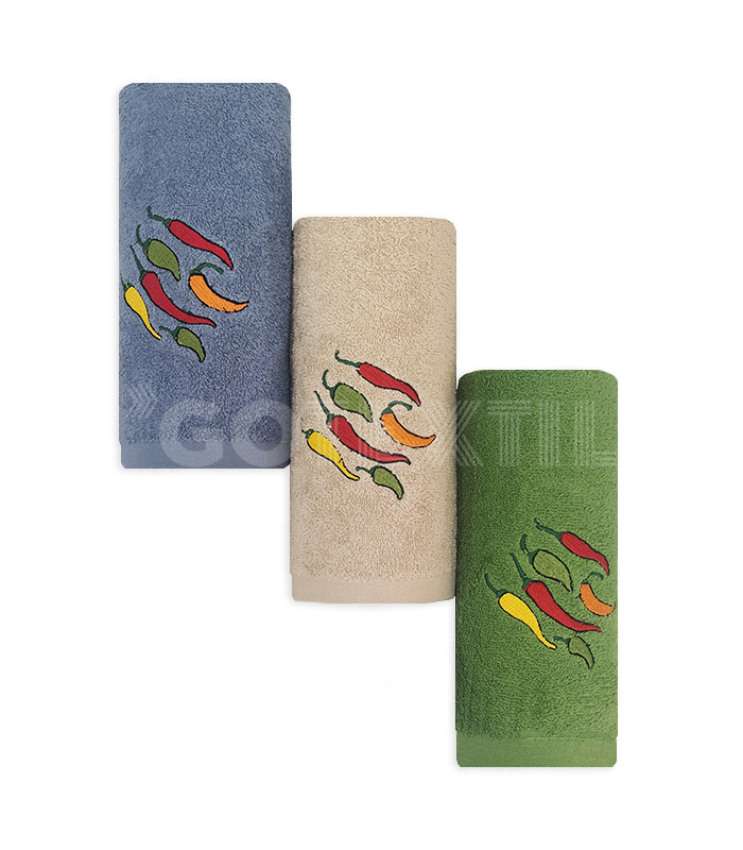 GOTEXTIL | TROVADOR | Paños Cocina Bordados CHILES 250 Pack 3 Unidades