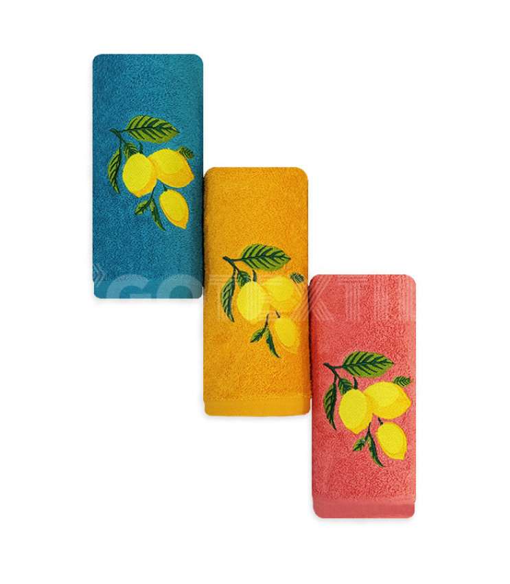 GOTEXTIL | TROVADOR | Paños Cocina Bordados LEMONS 254 Pack 3 Unidades
