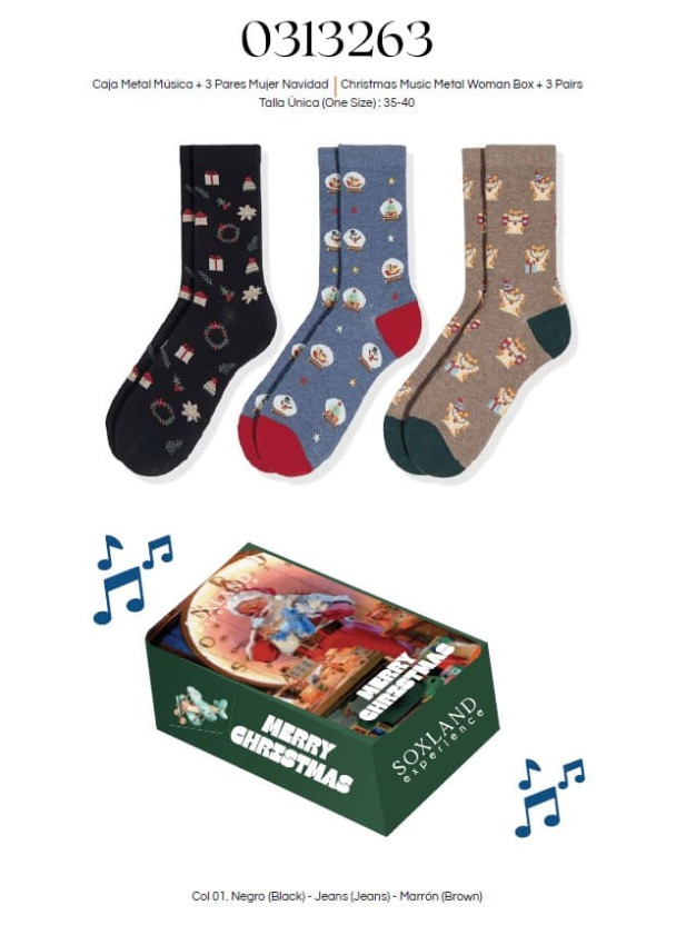 GOTEXTIL | PACK 3 CALCETÍNES MUJER CAJA MUSICAL NAVIDAD SOXLAND