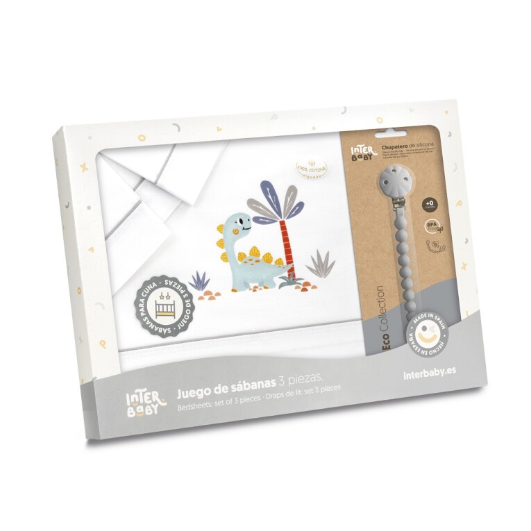 GOTEXTIL | TRÍPTICO CUNA ESTAMPADO DINOSAURIO PALMERA + CHUPETERO 03332 INTERBABY