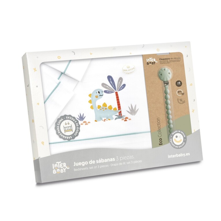 GOTEXTIL | TRÍPTICO CUNA ESTAMPADO DINOSAURIO PALMERA + CHUPETERO 03332 INTERBABY