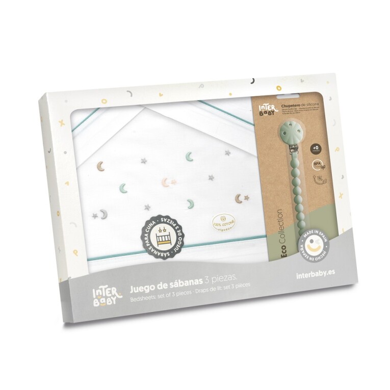 GOTEXTIL | TRÍPTICO CUNA BORDADO ESTRELLA LUNA + CHUPETERO 03335 INTERBABY