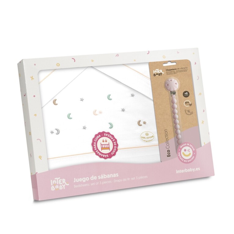 GOTEXTIL | TRÍPTICO CUNA BORDADO ESTRELLA LUNA + CHUPETERO 03335 INTERBABY