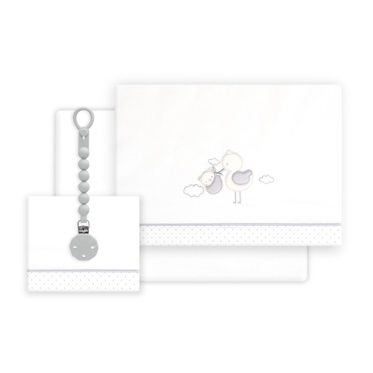 GOTEXTIL | TRÍPTICO CUNA BORDADO CIGUEÑA OSO + CHUPETERO 03338 INTERBABY