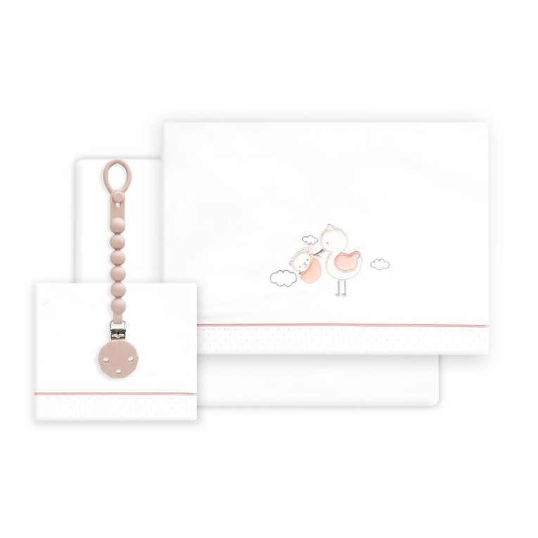 GOTEXTIL | TRÍPTICO CUNA BORDADO CIGUEÑA OSO + CHUPETERO 03338 INTERBABY
