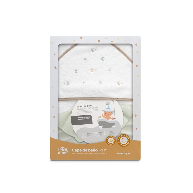 GOTEXTIL | CAPA BAÑO ESTRELLA LUNA MULTICOLOR + GORRO 01264 INTERBABY