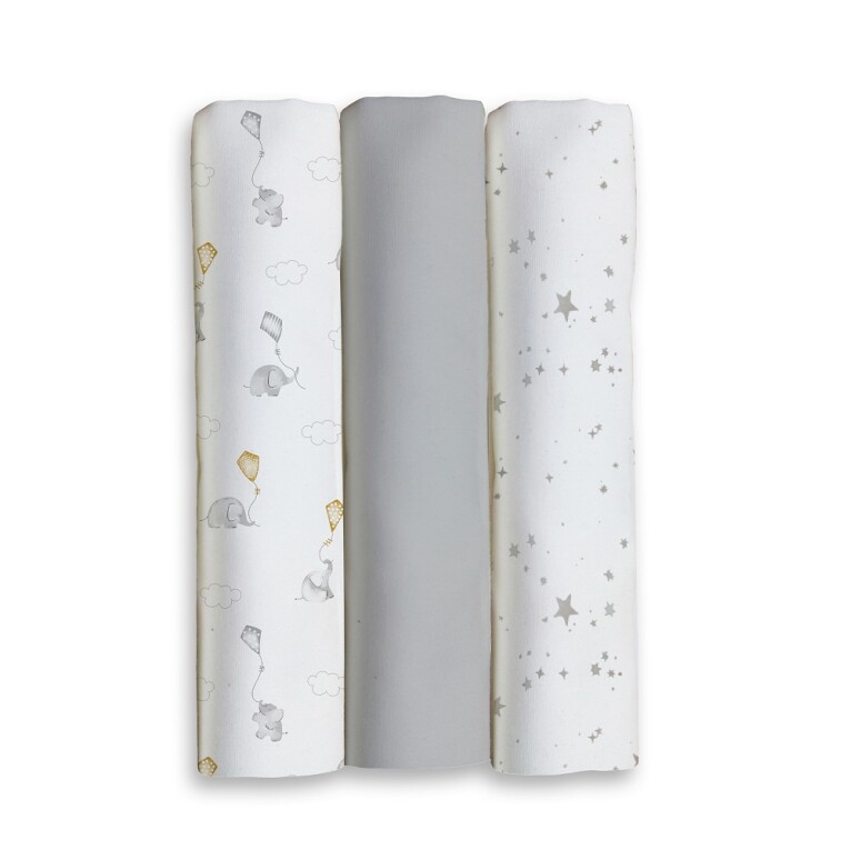 GOTEXTIL | PACK 3 GASAS BEBÉ ELEFANTES ESTRELLAS 80x80 INTERBABY 98981