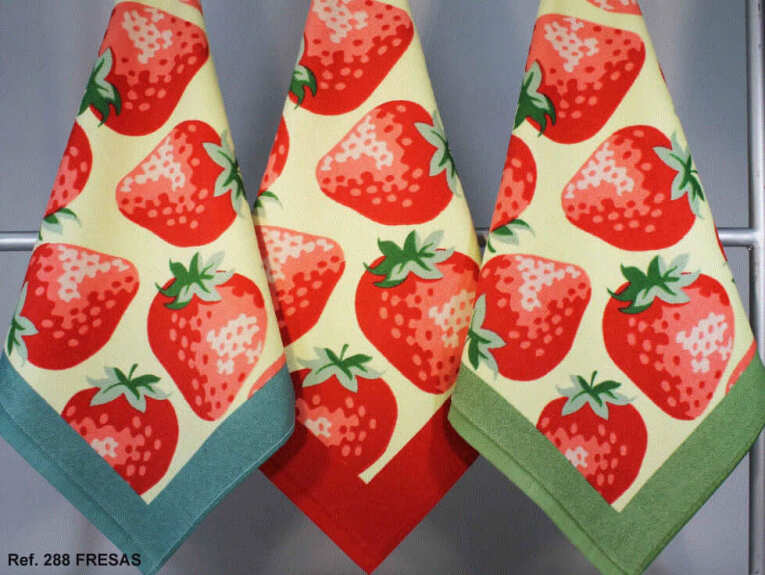 GOTEXTIL | TROVADOR | Paños Cocina FRESAS 288 Rizo Algodón Pack 3 Unidades