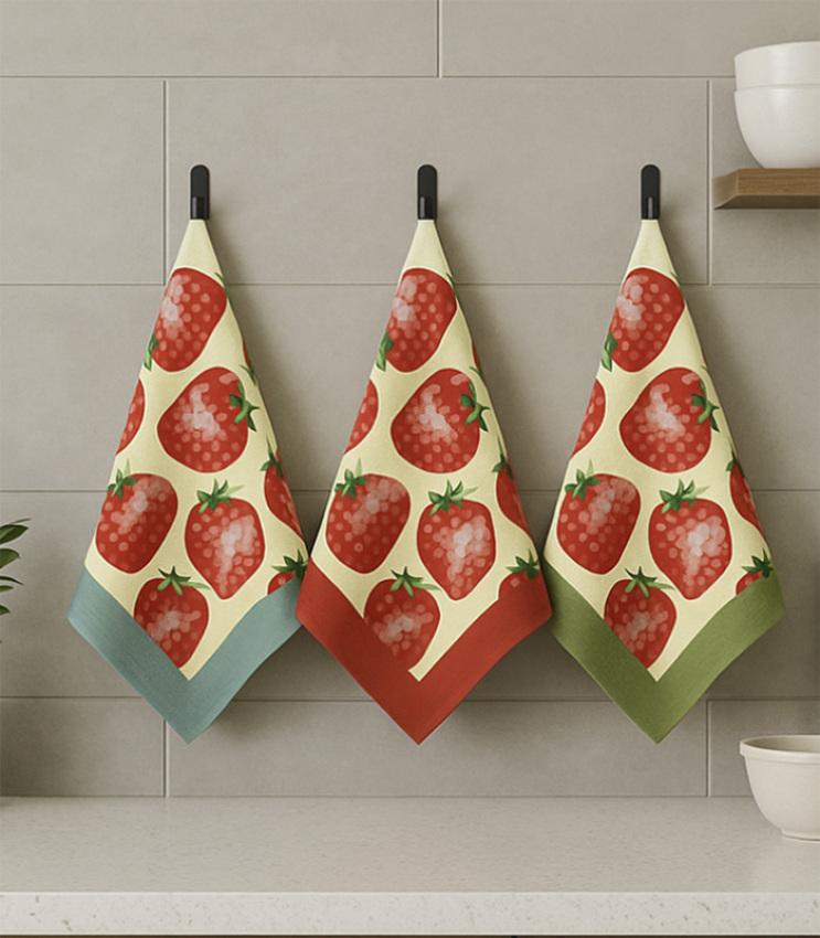 GOTEXTIL | TROVADOR | Paños Cocina FRESAS 288 Rizo Algodón Pack 3 Unidades