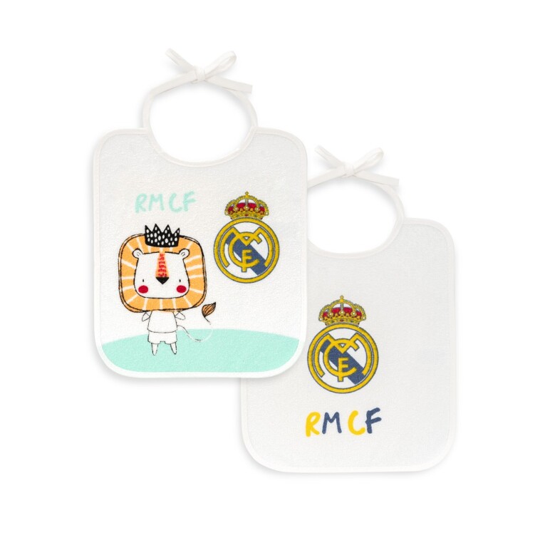 GOTEXTIL | PACK 2 BABEROS REAL MADRID LEÓN RIZO PLASTIFICADO CUADRADO INTERBABY 