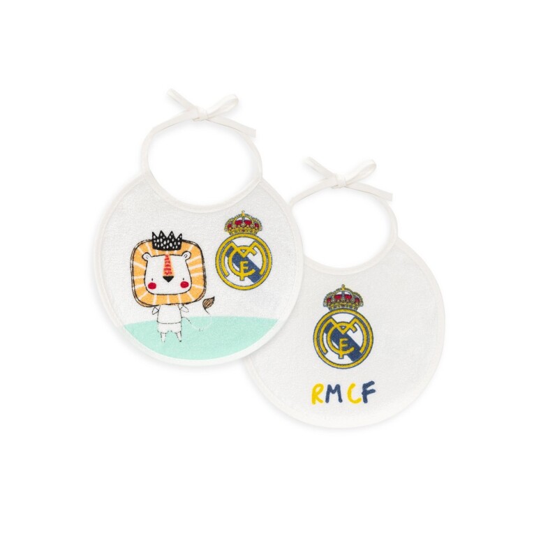 GOTEXTIL | PACK 2 BABEROS REAL MADRID LEÓN RIZO PLASTIFICADO REDONDO INTERBABY 