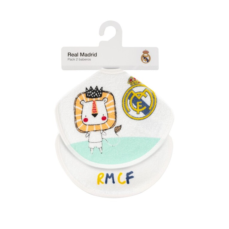 GOTEXTIL | PACK 2 BABEROS REAL MADRID LEÓN RIZO PLASTIFICADO REDONDO INTERBABY 