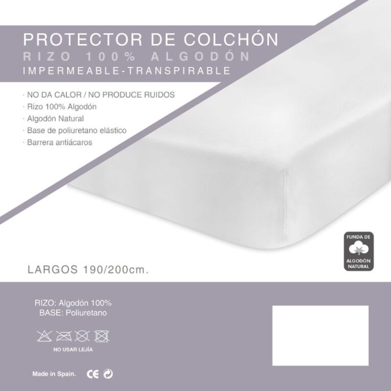 GOTEXTIL | PROTECTOR DE COLCHÓN IMPERMEABLE TRANSPIRABLE RIZO PU VIDAL HOME