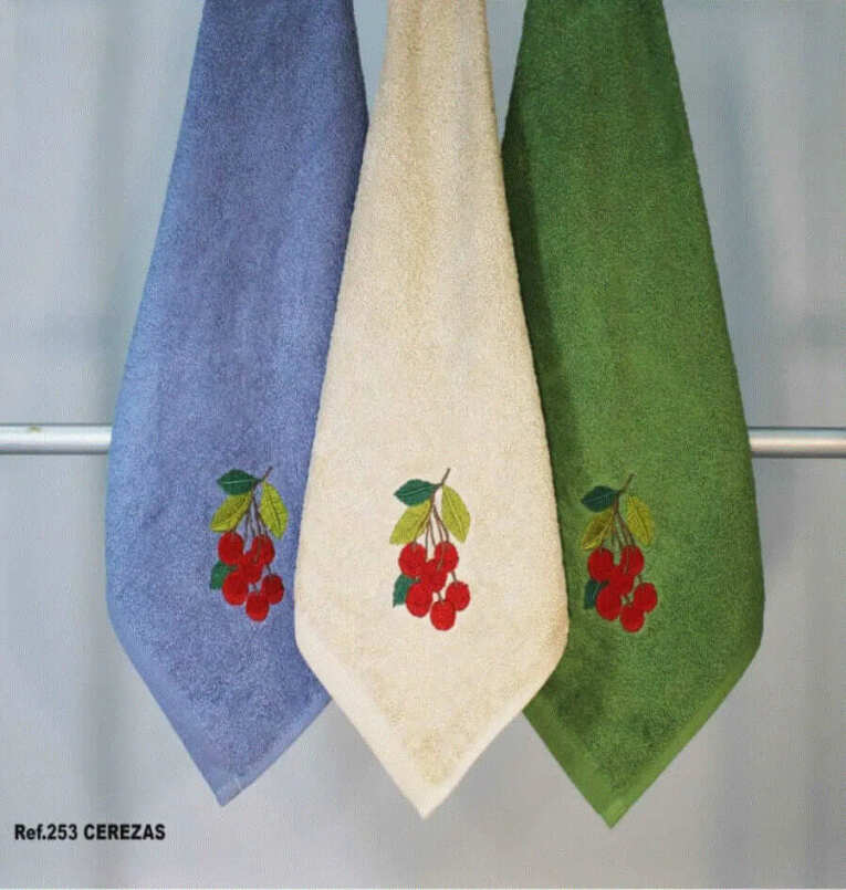 GOTEXTIL | TROVADOR | Paños Cocina Bordados CEREZAS 253 Pack 3 Unidades