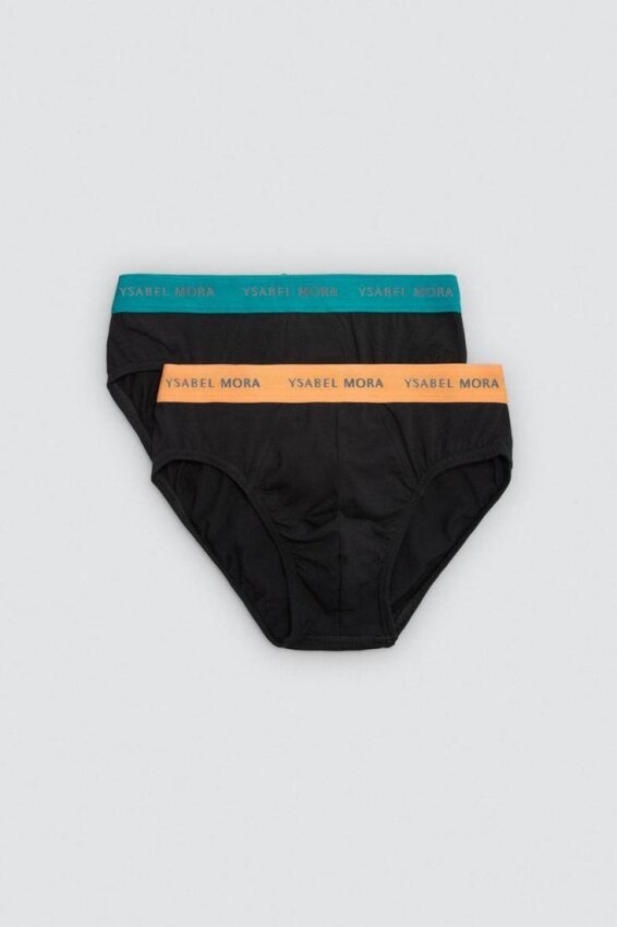 GOTEXTIL | PACK 2 SLIPS NEGROS CON ELÁSTICO DE COLOR - YSABEL MORA 20413
