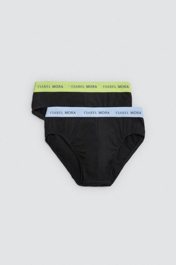 GOTEXTIL | PACK 2 SLIPS NEGROS CON ELÁSTICO DE COLOR - YSABEL MORA 20413
