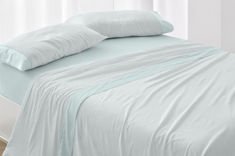 GOTEXTIL | Sábanas Burrito Blanco 541 Arena y Agua – Juego cama 135/150cm – Algodón/Poliéster 144 hilos – Bajera ajustable 32cm