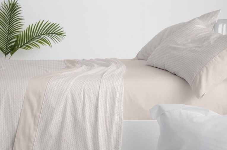 GOTEXTIL | Sábanas Burrito Blanco 541 Arena y Agua – Juego cama 135/150cm – Algodón/Poliéster 144 hilos – Bajera ajustable 32cm