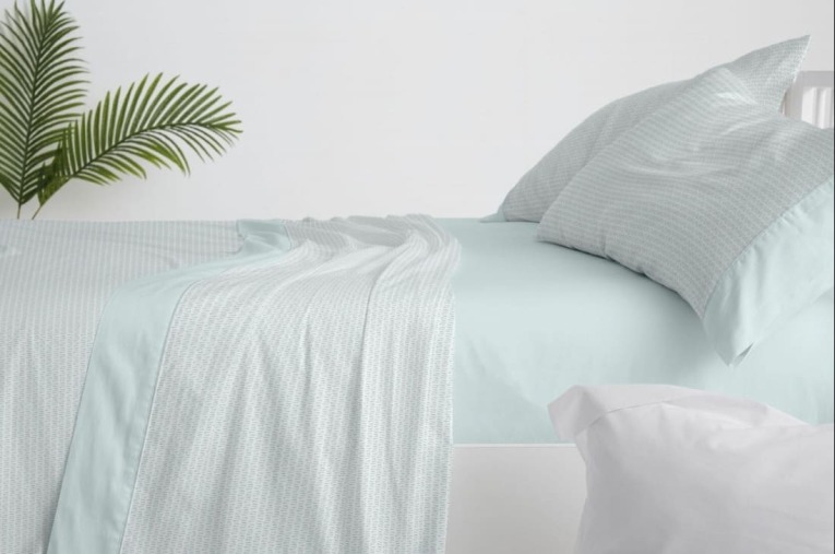 GOTEXTIL | Sábanas Burrito Blanco 541 Arena y Agua – Juego cama 135/150cm – Algodón/Poliéster 144 hilos – Bajera ajustable 32cm