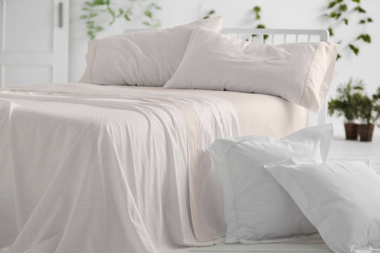 GOTEXTIL | Sábanas Burrito Blanco 541 Arena y Agua – Juego cama 135/150cm – Algodón/Poliéster 144 hilos – Bajera ajustable 32cm