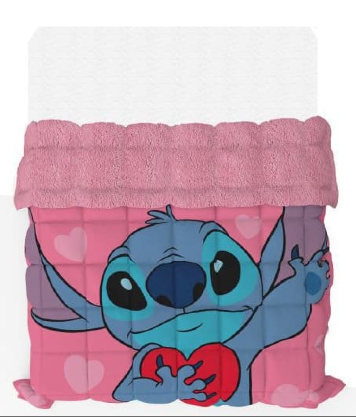 GOTEXTIL | Edredón Sherpa Lilo & Stitch Rosa 175x260 cm Cama 90 – Oficial Disney, Sedalina y Borreguillo Invierno
