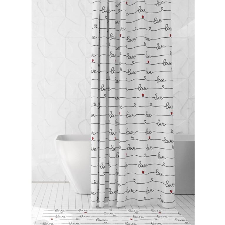 GOTEXTIL | Cortina de Baño LOVELINE Stilia Secaneta 180x200 cm – Diseño Love, Antimoho e Hidrófuga con Ojales Desmontables