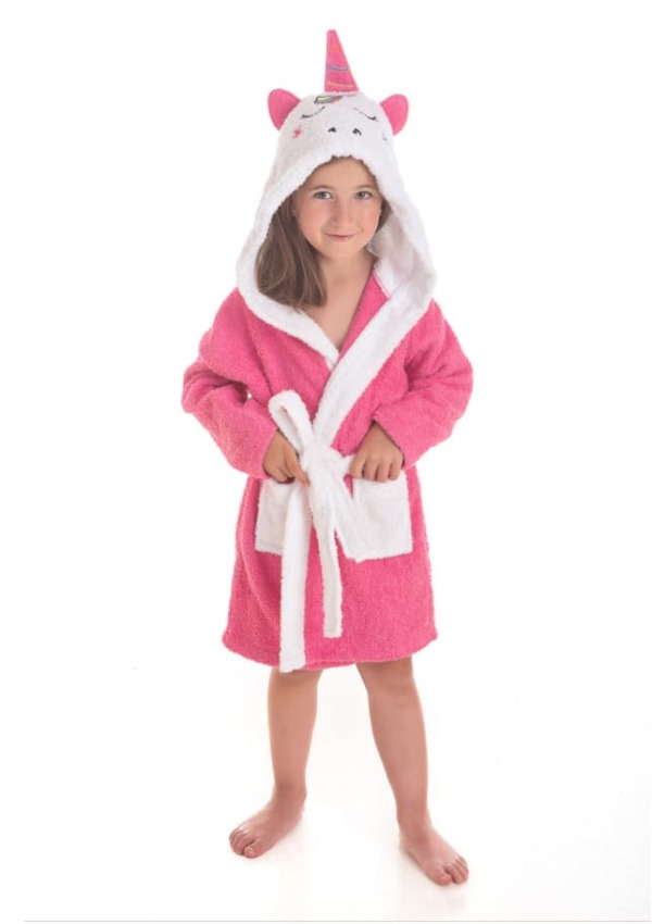 GOTEXTIL | Albornoz Infantil Unicornio Sleepy con Capucha Rosa | 100% Algodón 400g | Secaneta