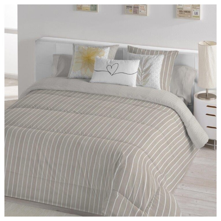 GOTEXTIL | Edredón Winter Coverlets BANDES Stilia – Reversible y Súper Suave | Cama 90 y 105 cm | Tacto Suave y Calidez 300 g/m² – Color Piedra