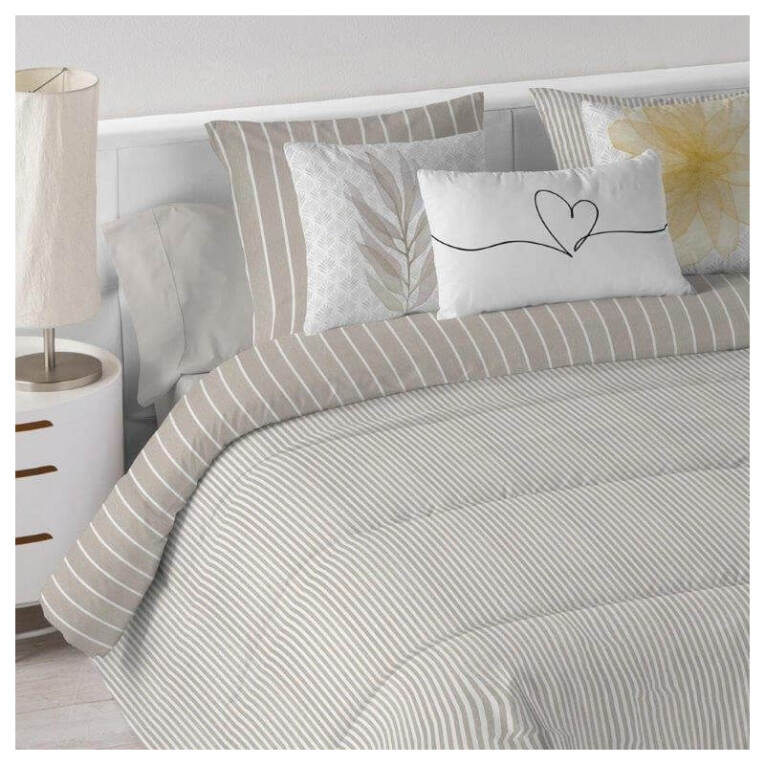 GOTEXTIL | Edredón Winter Coverlets BANDES Stilia – Reversible y Súper Suave | Cama 90 y 105 cm | Tacto Suave y Calidez 300 g/m² – Color Piedra