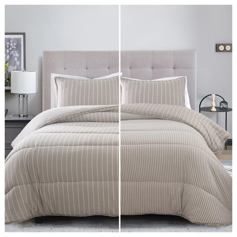 GOTEXTIL | Edredón Winter Coverlets BANDES Stilia – Reversible y Súper Suave | Cama 90 y 105 cm | Tacto Suave y Calidez 300 g/m² – Color Piedra