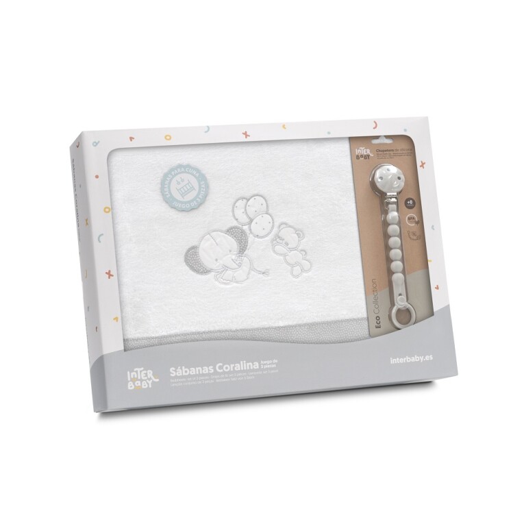 GOTEXTIL | Tríptico Cuna Coralina Interbaby 30209 Oso Elefante Globos + Broche – Suavidad y Calor para el Bebé