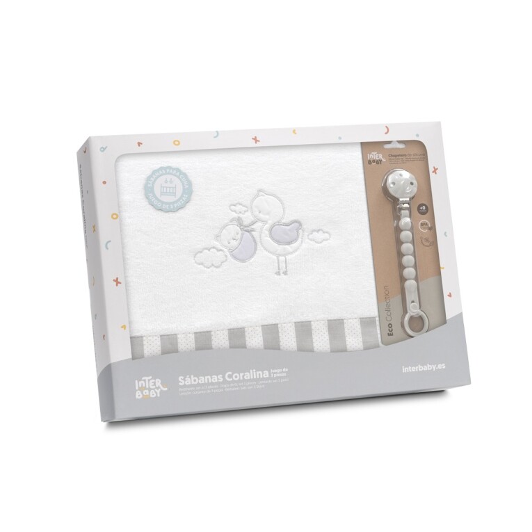 GOTEXTIL | Tríptico Cuna Coralina Interbaby 30211 Cigüeña Oso + Broche – Dulzura, Calidez y Confort para el Bebé