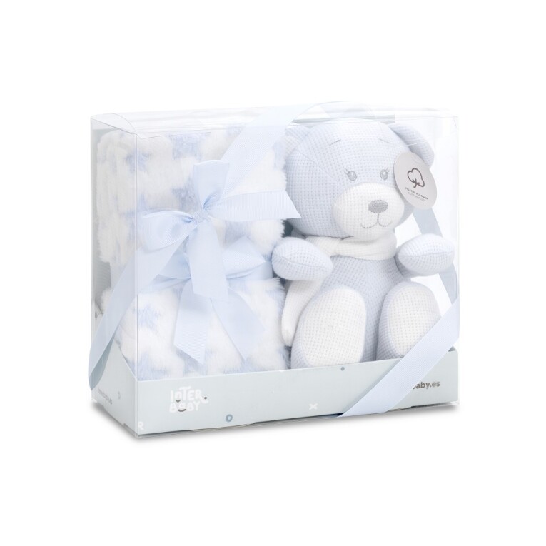 GOTEXTIL | Set Peluche Crochet Oso + Manta Estrella Interbaby PE024 | Regalo Bebé