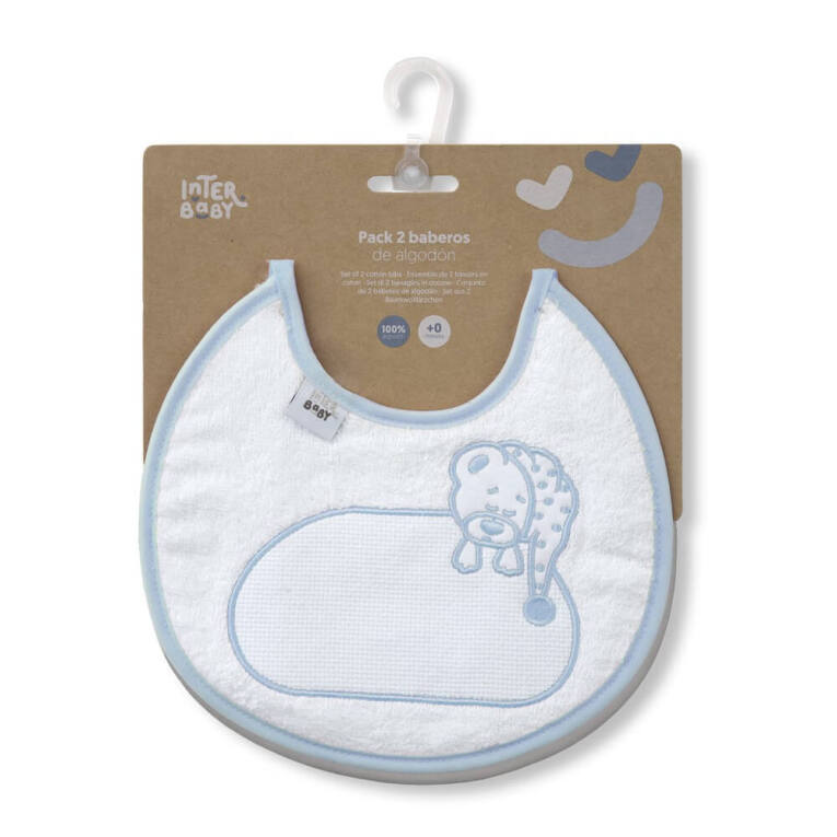 GOTEXTIL | Baberos con Panamá para Bordar Punto de Cruz BAB19R Osito Dormilón Pack 2 INTERBABY – Personalización, suavidad y estilo para tu bebé