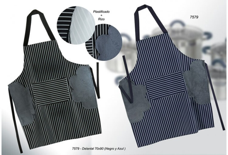 GOTEXTIL | Delantal de Cocina a Rayas Ideal Textil 70x80 cm con Secamanos de Rizo Integrado 7579