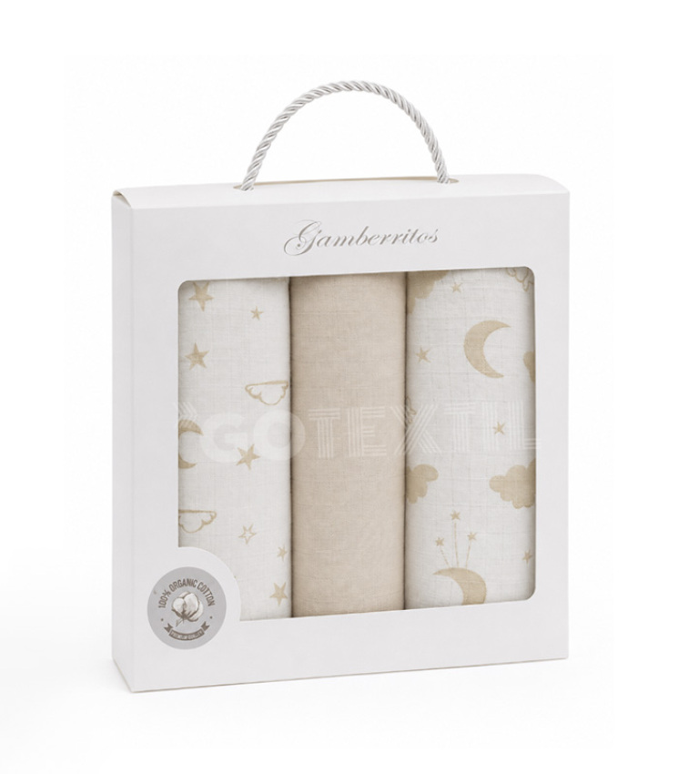 GOTEXTIL | Pack 3 Gasas Bebé Algodón Orgánico 70x70 Gamberritos 10812